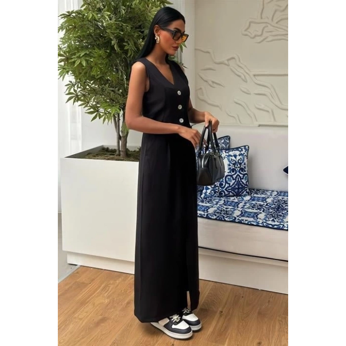 Etek Yırtmaçlı Yelekli Keten Takım 10131