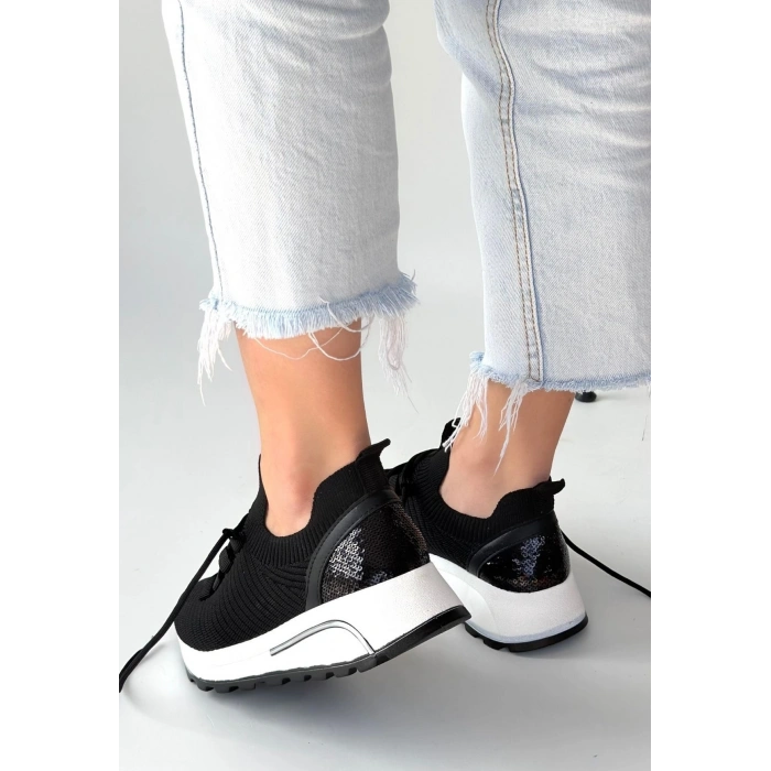 Feort Siyah Triko Bağcıklı Spor Ayakkabı