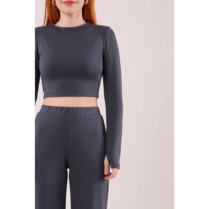 Fitilli Bluz Ve Pantolon Antrasit İkili Takım