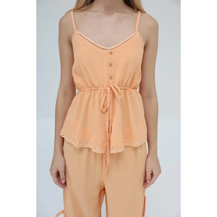 Fiyonklu Bluz Takım - Kavuniçi