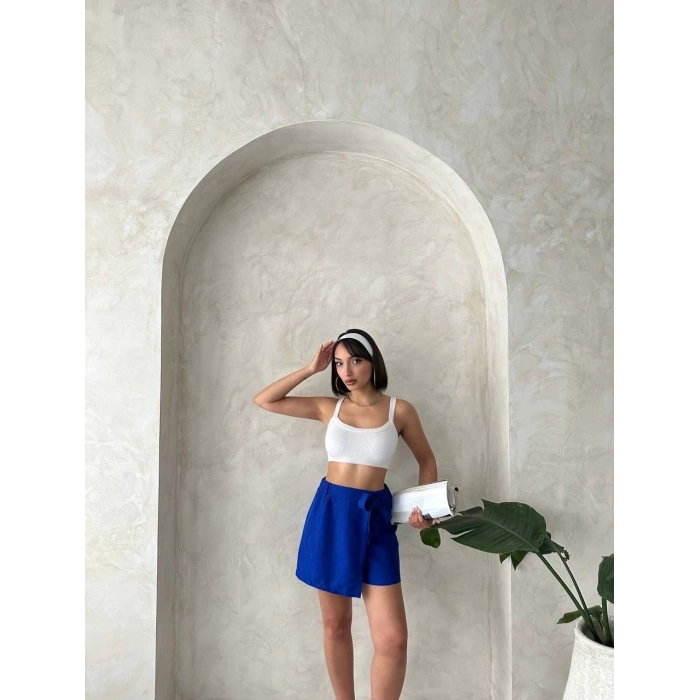 Fiyonklu şort etek saks s255021