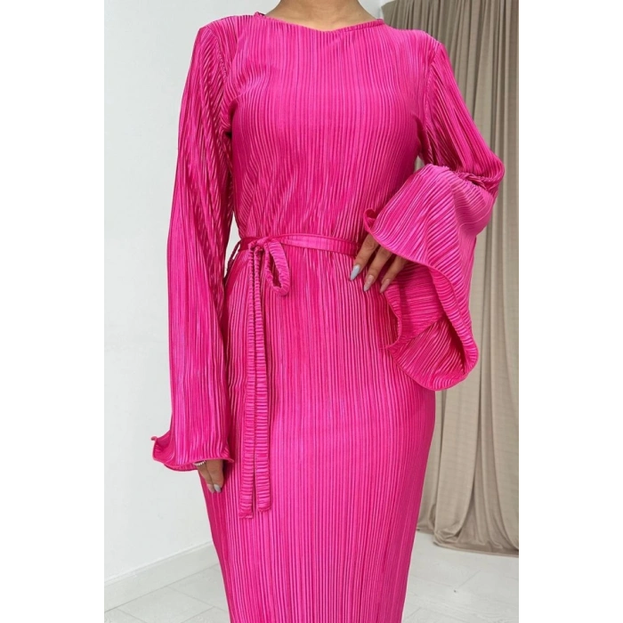 Fuşya İspanyol Kol Piliseli Elbise