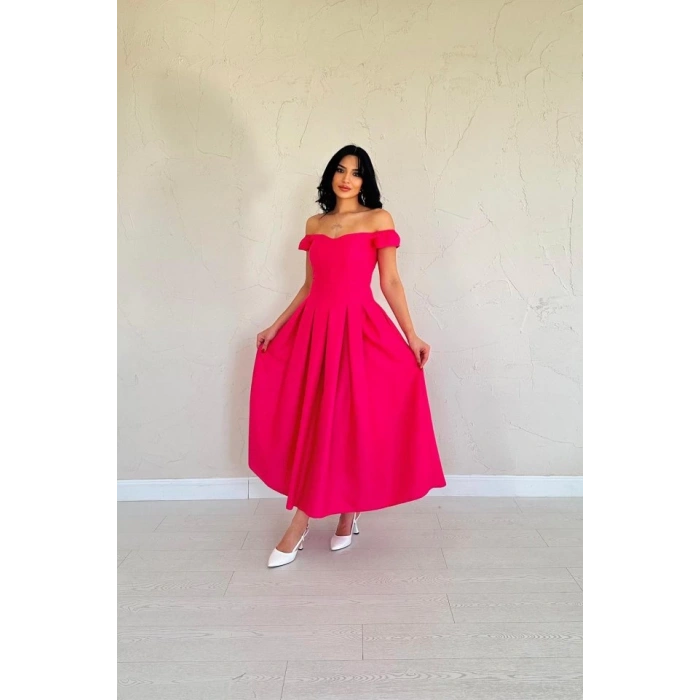 Fuşya Jakarlı Elbise