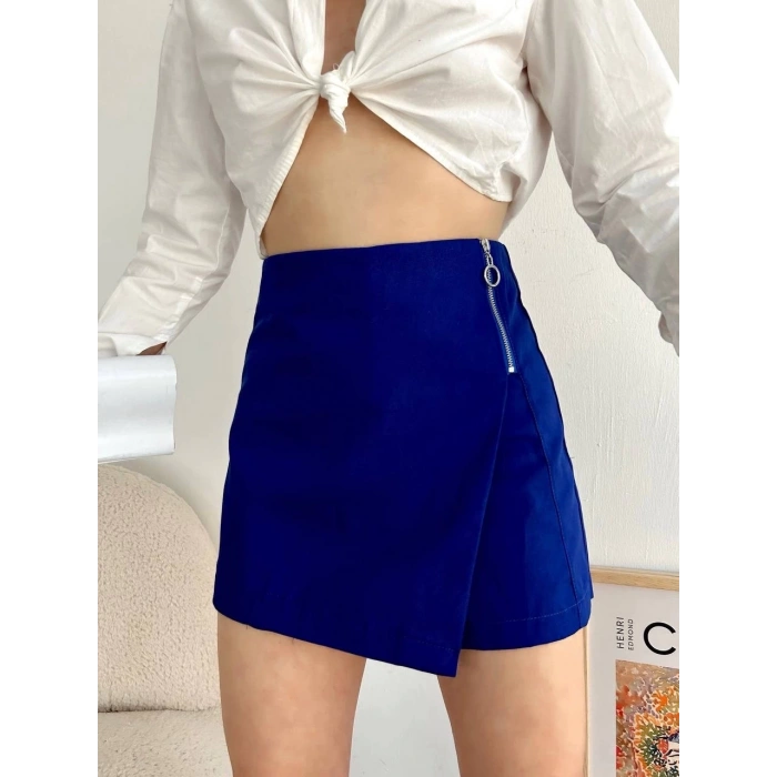 Gabardin fermuarlı şort etek S24906