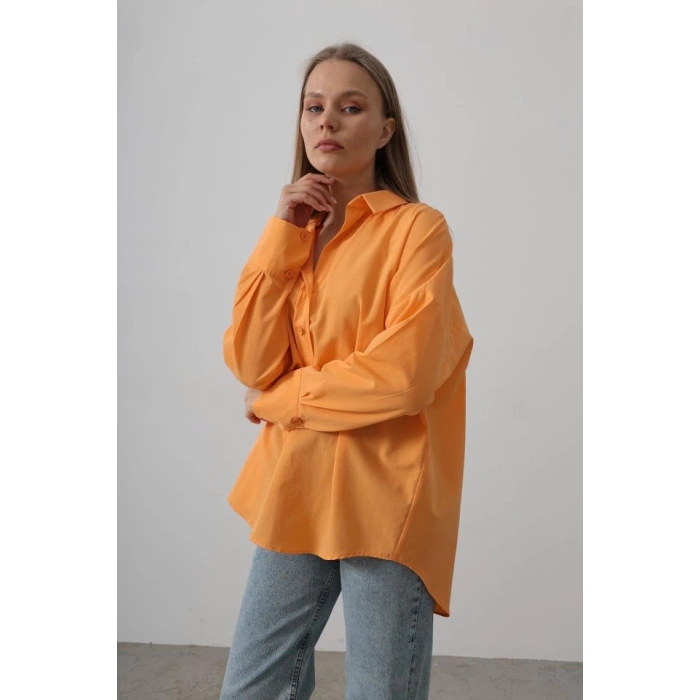 Geniş Manşet Detaylı Gömlek - Kavun