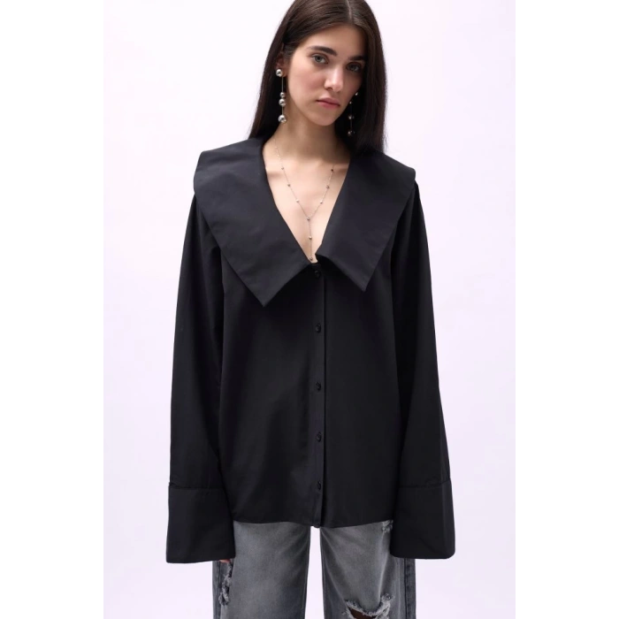 Geniş Yaka Volan Kol Gömlek