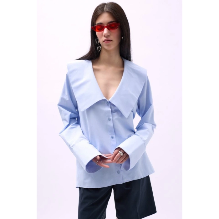 Geniş Yaka Volan Kol Gömlek