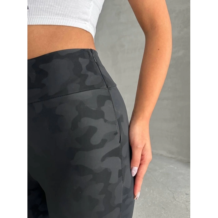 Gizli yan fermuarlı bulut desenli tayt siyah h248638