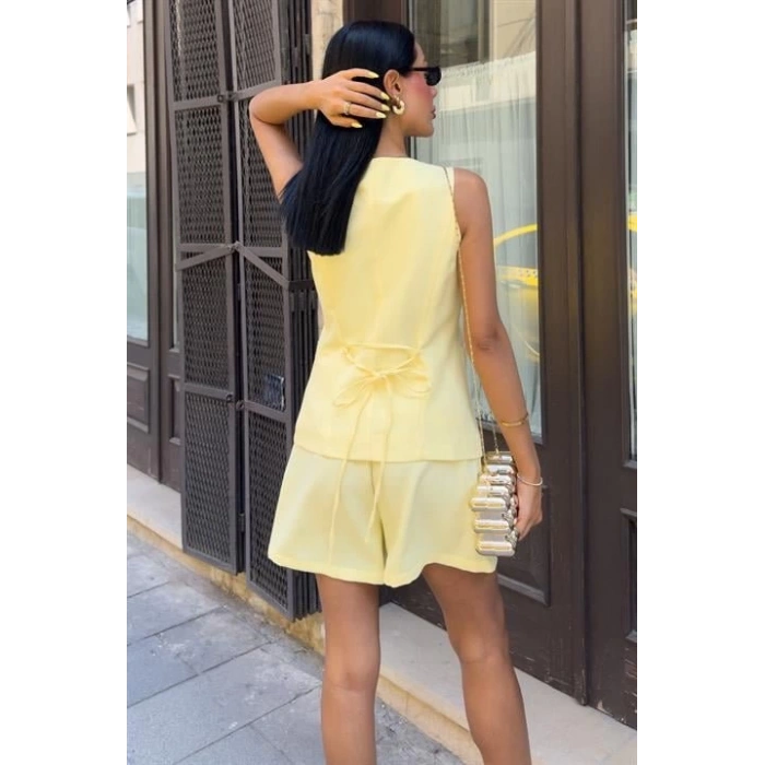 Gold Düğme Detaylı Yelek Şort Cotton Takım 10208