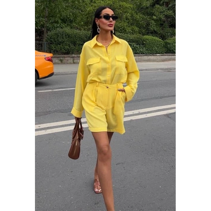 Gömlek Ve Şort Flamlı Keten Takım 10130