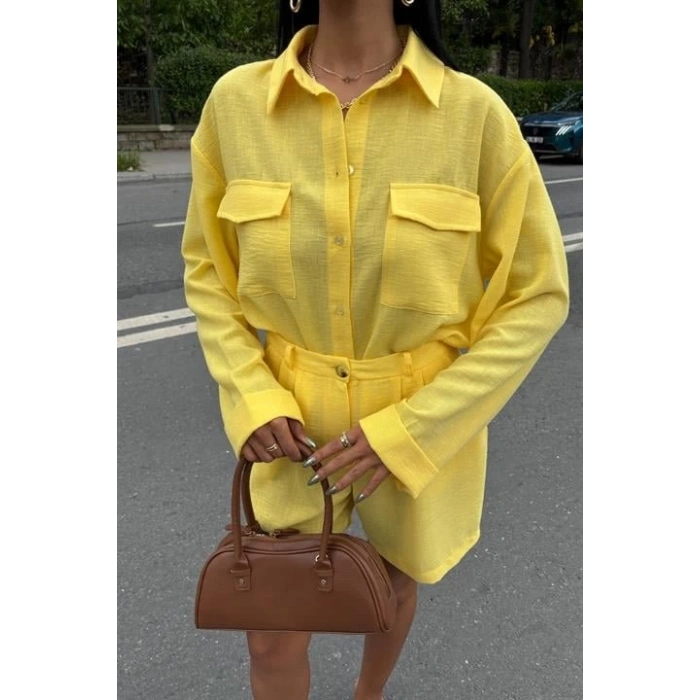 Gömlek Ve Şort Flamlı Keten Takım 10130