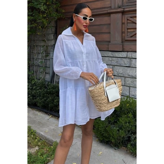 Gömlek Yaka Pileli Elbise 2898