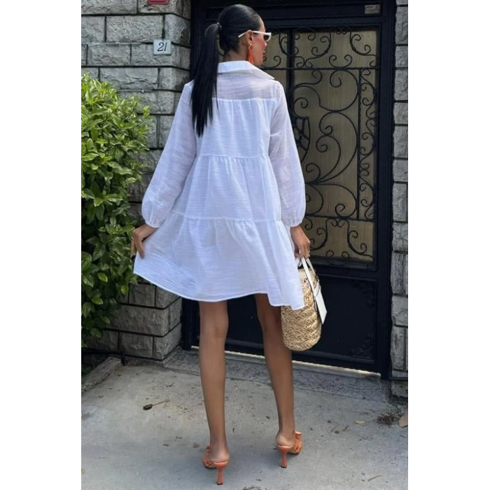 Gömlek Yaka Pileli Elbise 2898