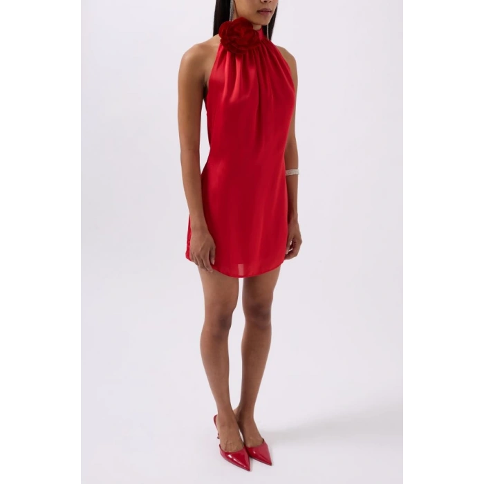 Gül Detay Mini Saten Elbise