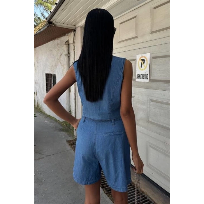 Gümüş Düğmeli Yelek Ve Şort Tensel Takım 10174