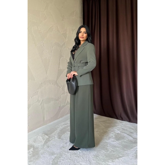 Haki Cep Kapaklı Ve Kemerli Ceket