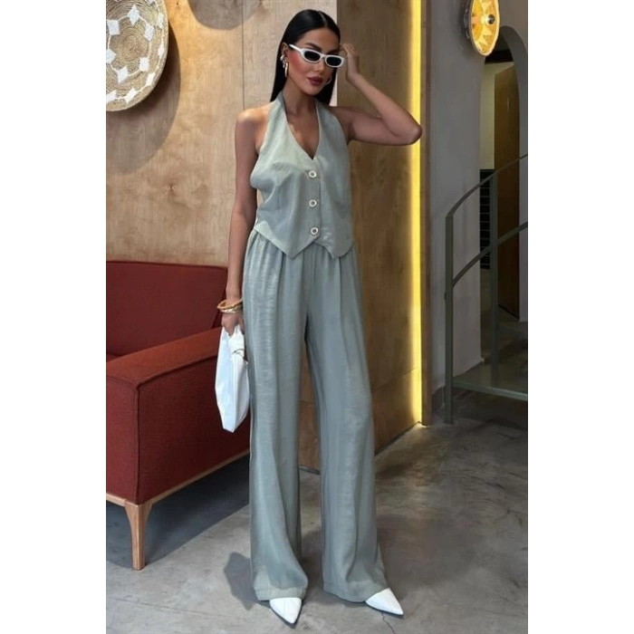 Halter Yaka Yelekli Modal Takım 10144