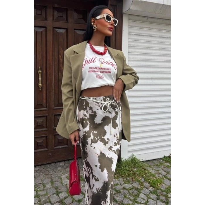 İnce Deri Kemerli Chanel Saten Etek 4050