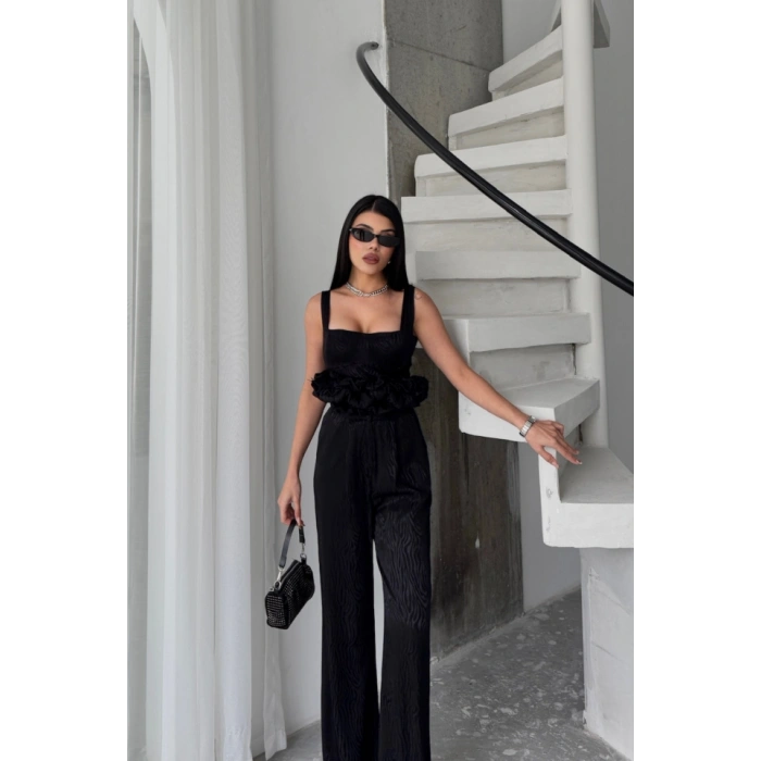 JAKARLI BLUZU TASARIM DETAYLI CEKET PANTOLON VE BLUZ 3 LÜ TAKIM