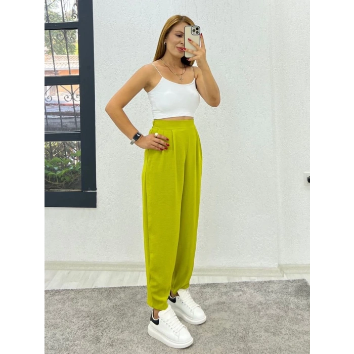 Kadın Aerobin Kumaş Bel Lastikli Pileli Pantolon