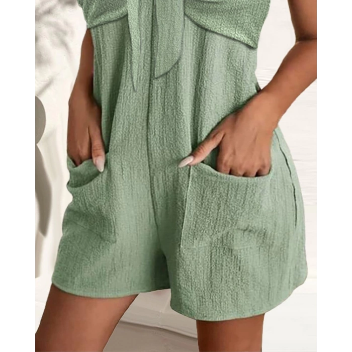 Kadın Askı Aksesuarlı önü Bağlama Detay Salopet şort Tulum