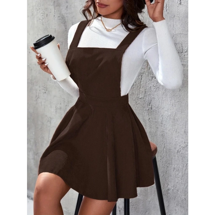 Kadın Askılı Sırttan çapraz Detaylı Kısa Kiloş Kadife Mini Elbise