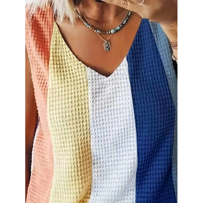Kadın Askılı V Yakalı çok Renkli Triko Bluz