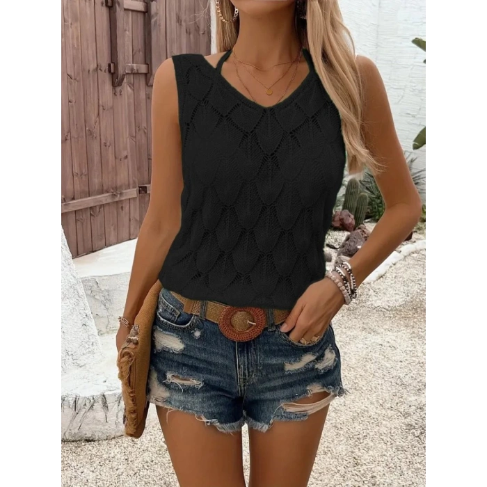 Kadın Askılı Yakalı Desenli Triko Bluz