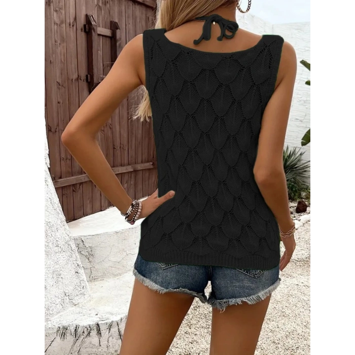 Kadın Askılı Yakalı Desenli Triko Bluz