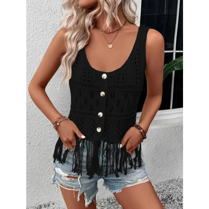 Kadın Askılı Yuvarlak Yaka önden Düğmelipüsküllü Triko Bluz