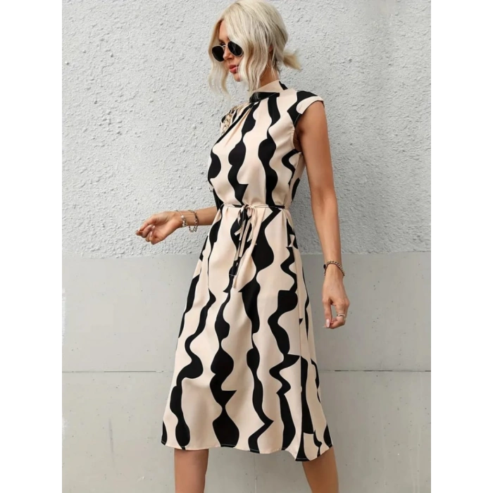 Kadın Balıkçı Yaka Arkadan Bağlamalı Kuşaklı Midi Boy Jessica Elbise