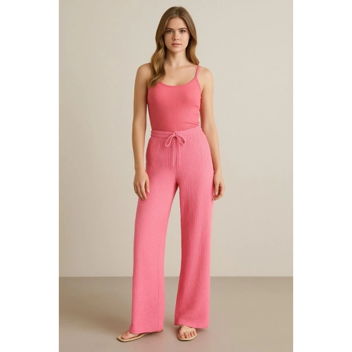 Kadın Beli Lastikli Pol Paça Pantolon