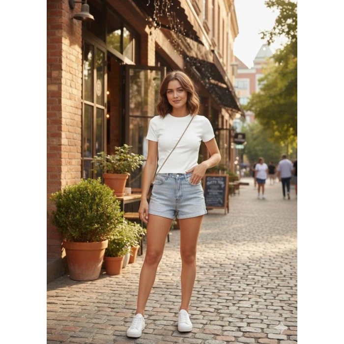 Kadın Bisiklet Yaka Düz Renk Kaşkorse Bluz