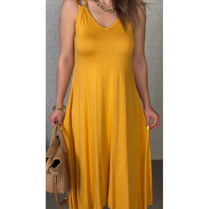 Kadın çan Dokuma Kumaş V Yaka Asimetrik Kesim Elbise