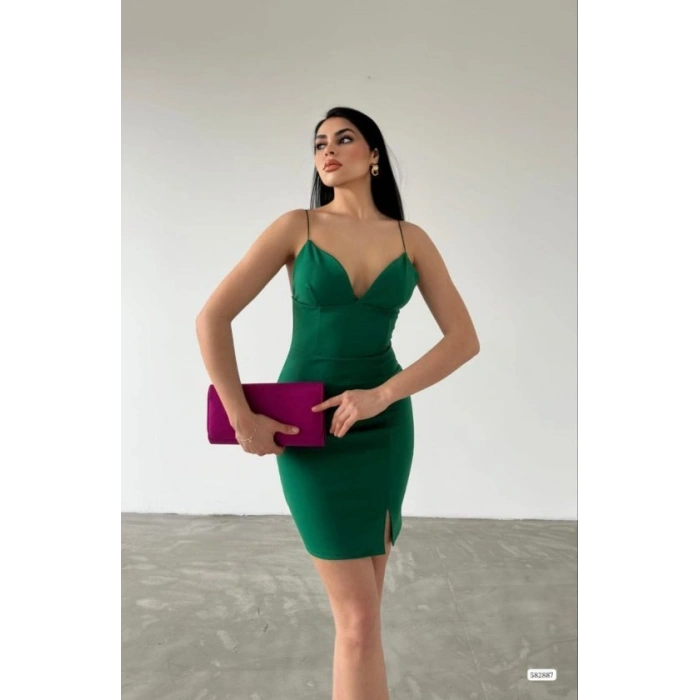 Kadın Dalgıç Krep Kumaş Askılı Mini Elbise