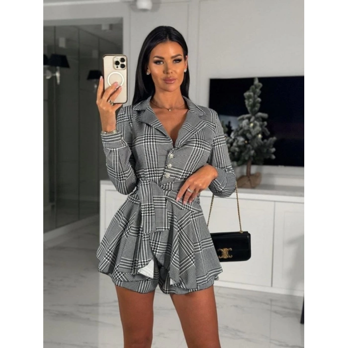 Kadın Dalgıç Kumaş Ekose Baskı şort Elbise