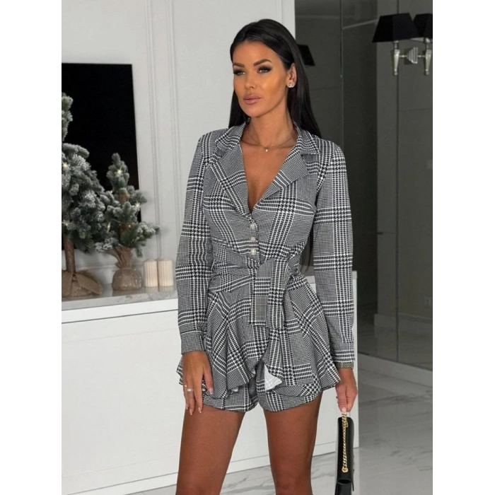 Kadın Dalgıç Kumaş Ekose Baskı şort Elbise