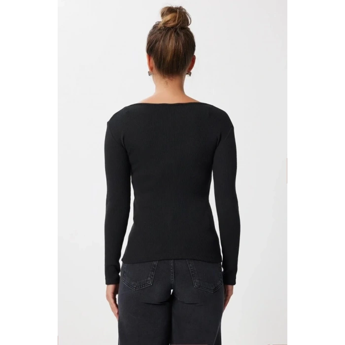 Kadın Dantel Detay V Yaka Kaskorse Kumaş Bluz