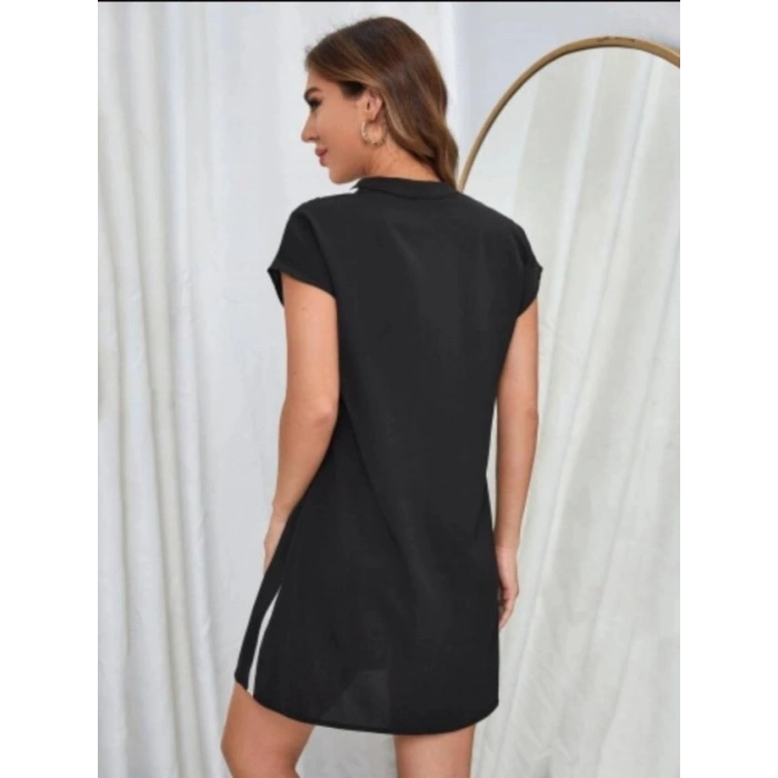 Kadın Dokuma Viskon Kumaş V Yaka Zebra Desenli Elbise