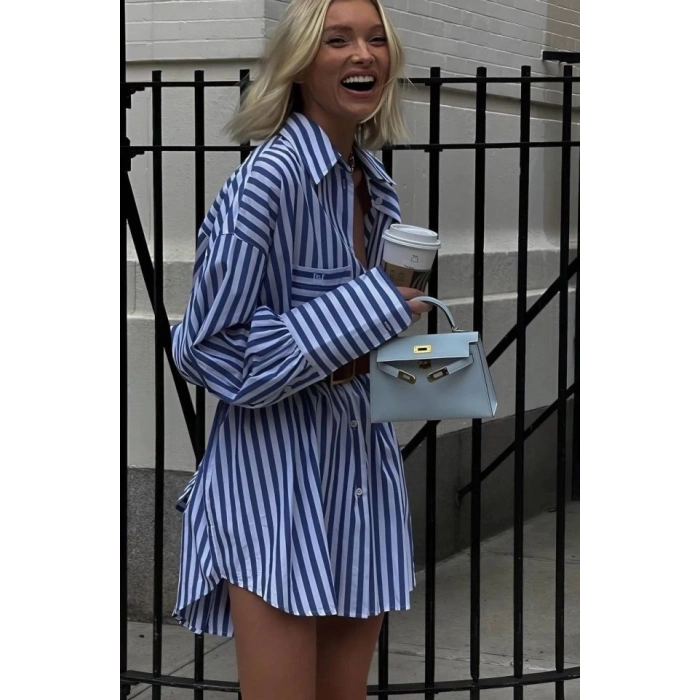 Kadın Gömlek -elbise çizgili Desen