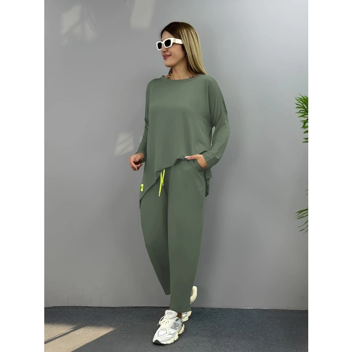 Kadın Iki Iplik Viskon Pamuk Kumaş Arma Detaylı Ikili Takım