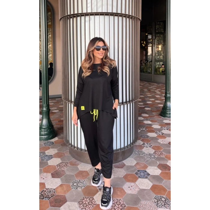 Kadın Iki Iplik Viskon Pamuk Kumaş Arma Detaylı Ikili Takım