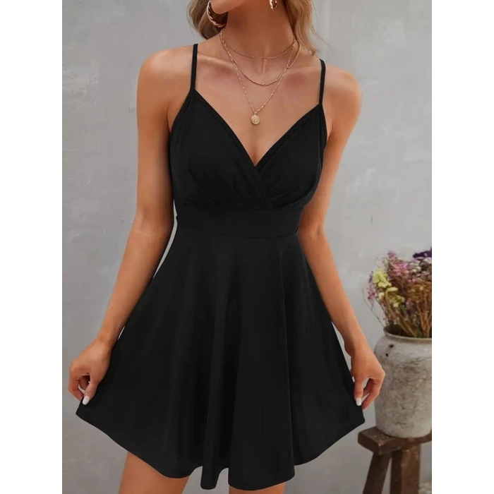 Kadın Ip Askılı Kruvaze Yakalı Kiloş Ithal Krep Elbise