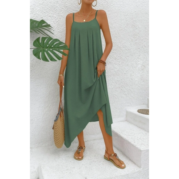 Kadın Ip Askılı V Yakalı Asimetrik Detaylı Aerobin Elbise