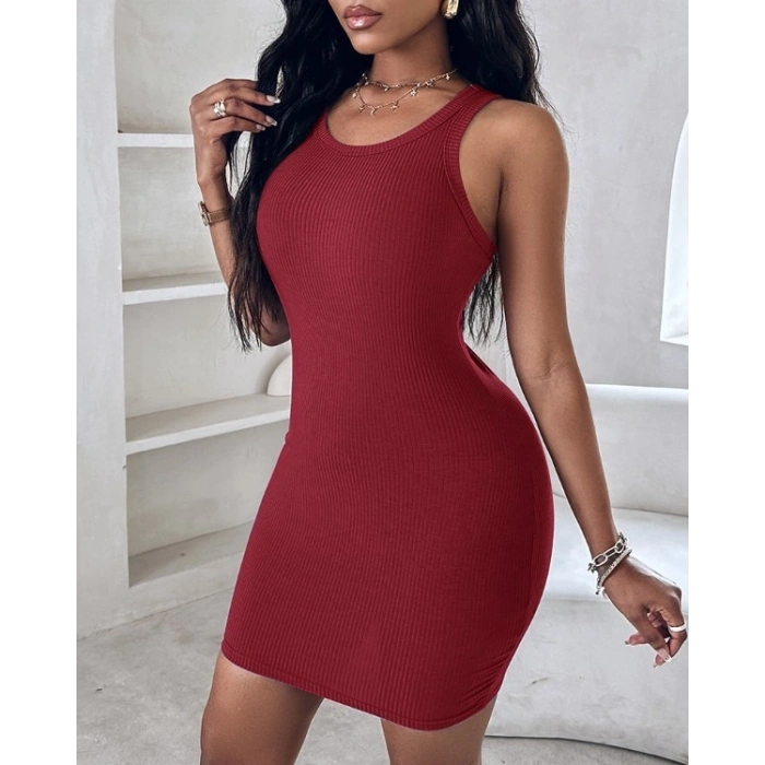 Kadın Kalın Askılı Bodycon Kaşkorse Mini Elbise