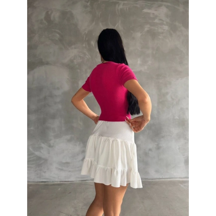 Kadın Kelebek Desenli Bisiklet Yaka Fit Bluz