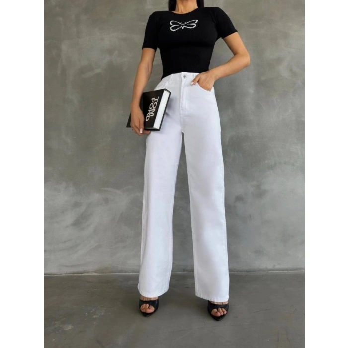 Kadın Kelebek Desenli Bisiklet Yaka Fit Bluz