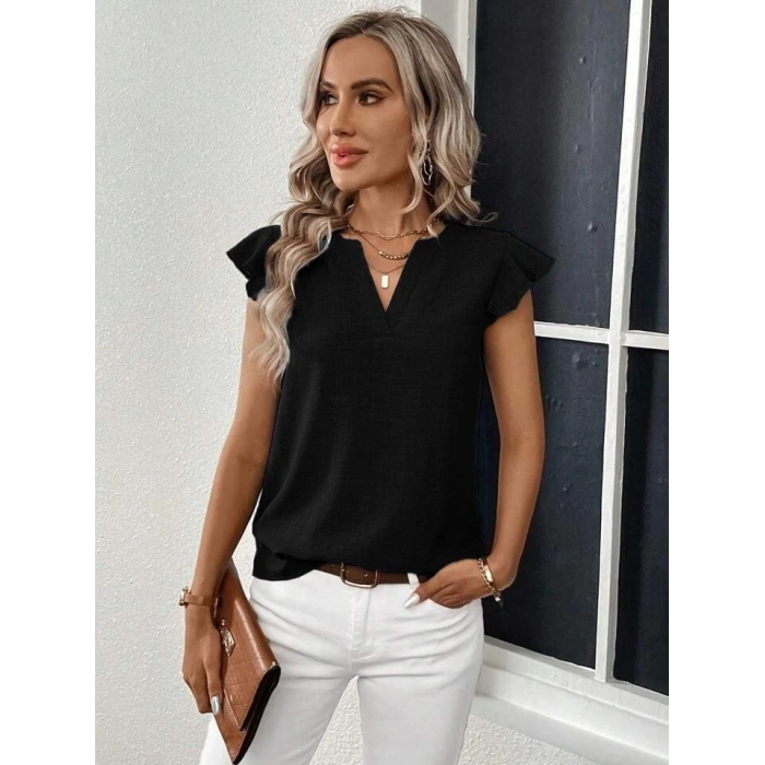 Kadın Kısa Kelebek Kollu V Yakalı Bluz
