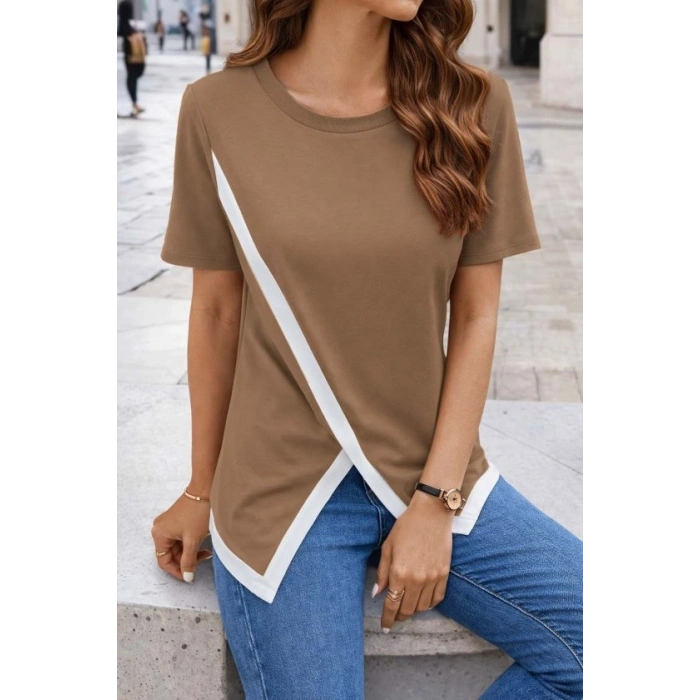 Kadın Kısa Kollu Bisiklet Yaka Viskon Bluz