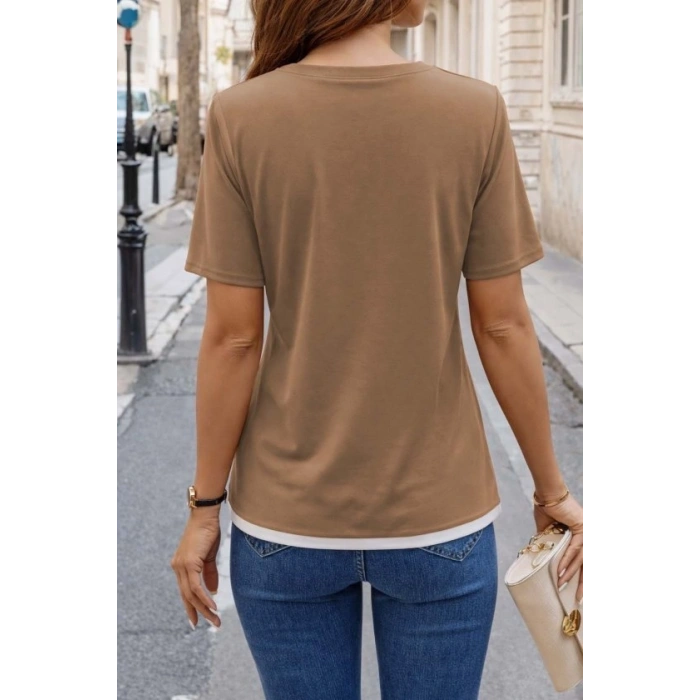 Kadın Kısa Kollu Bisiklet Yaka Viskon Bluz